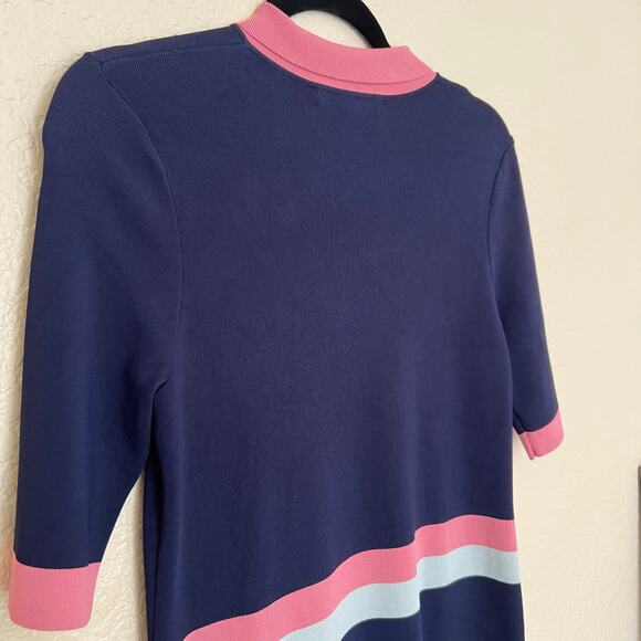 Ted Baker Colour by Numbers “Origami” Striped Knit Polo Dress Navy Pink Size 1 - Picture 11 of 12